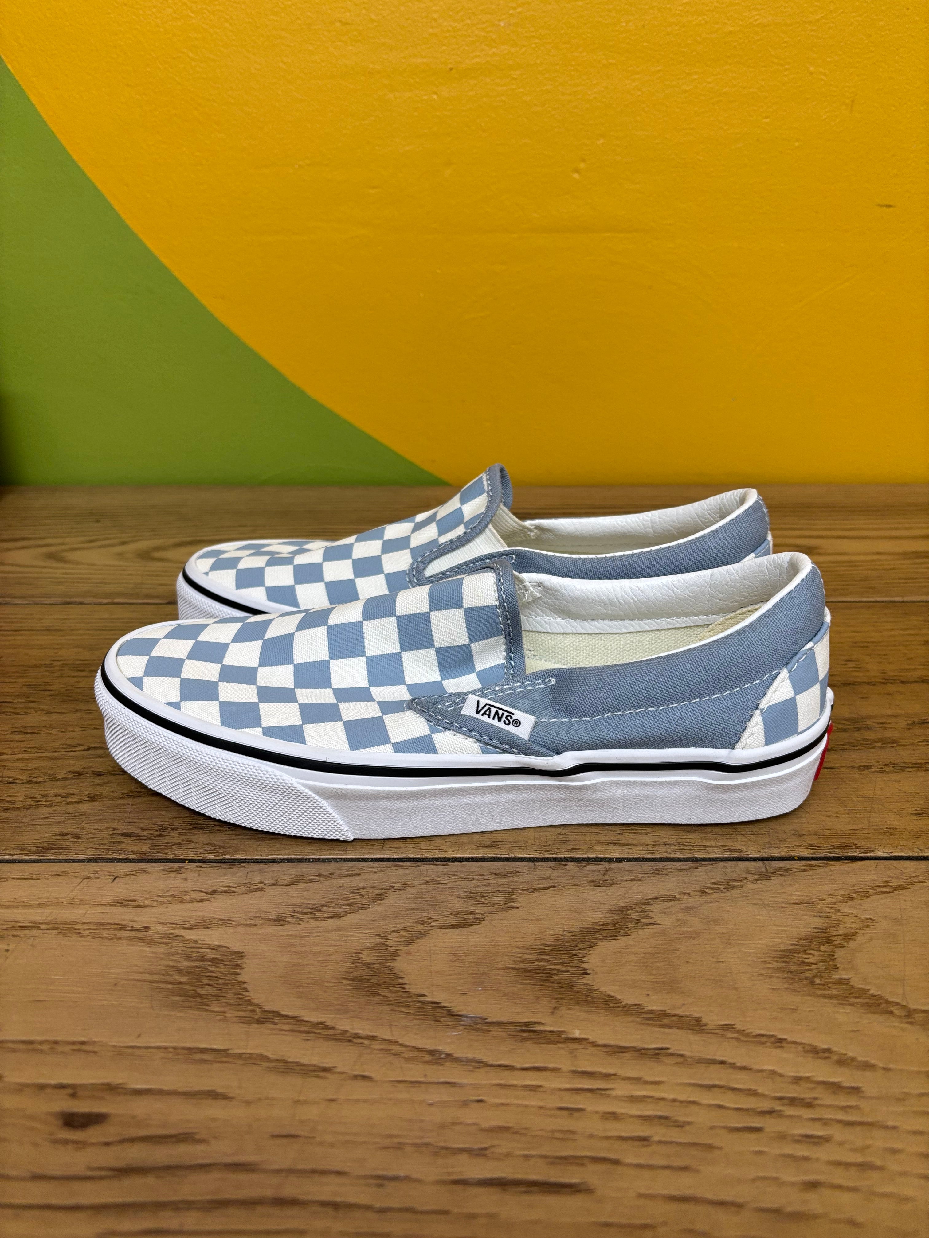 Blue Checkered Slip On Vans - Size Women's 5.5/ Men's 4