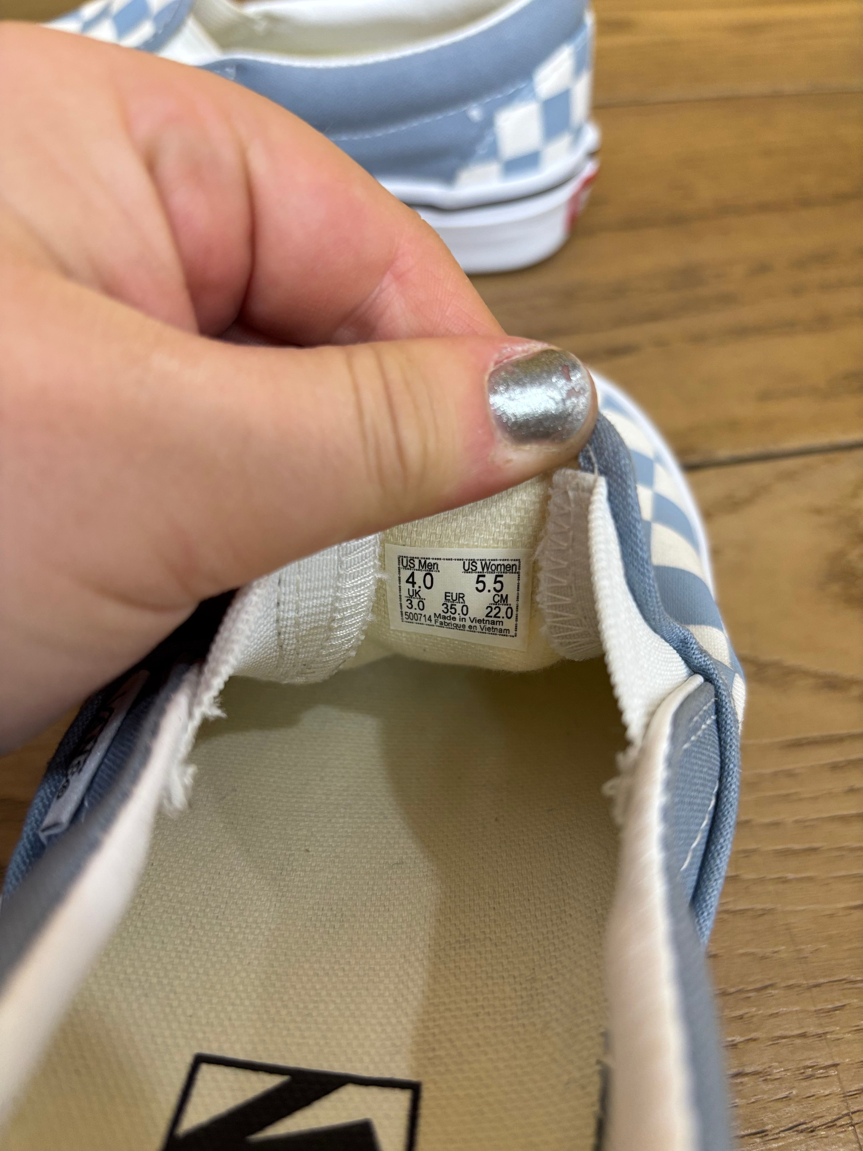 Blue Checkered Slip On Vans - Size Women's 5.5/ Men's 4