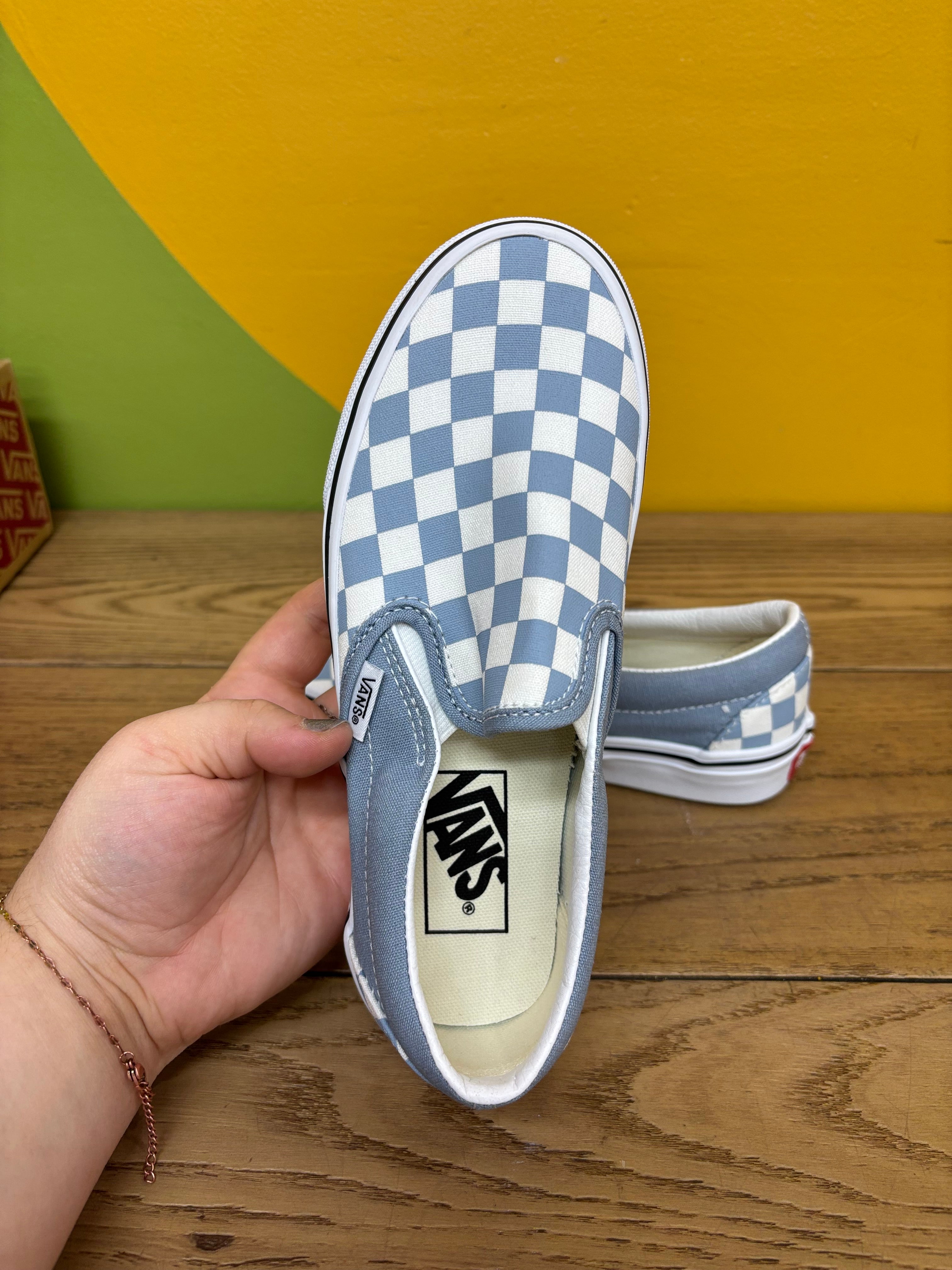 Blue Checkered Slip On Vans - Size Women's 5.5/ Men's 4