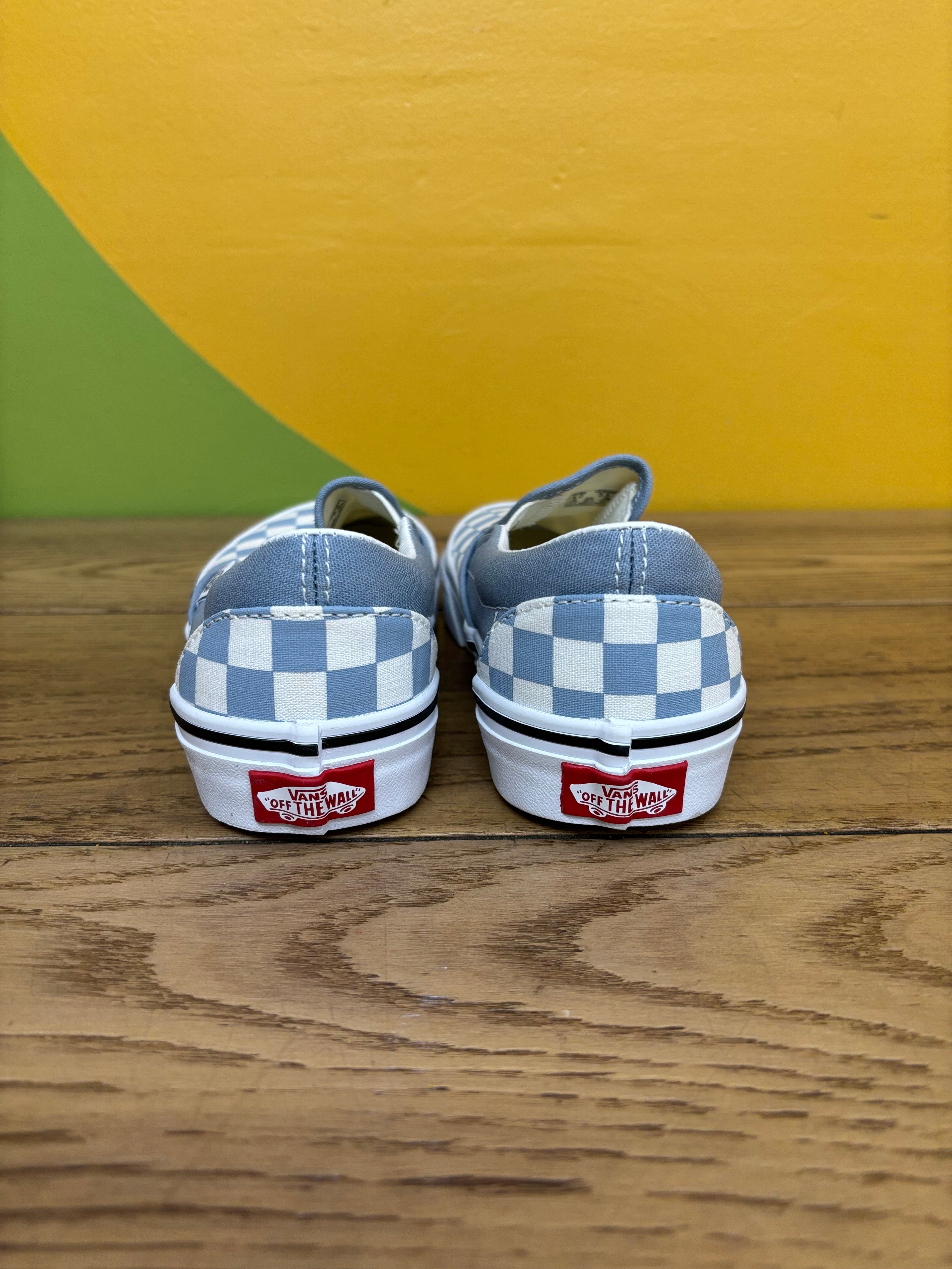Blue Checkered Slip On Vans - Size Women's 5.5/ Men's 4