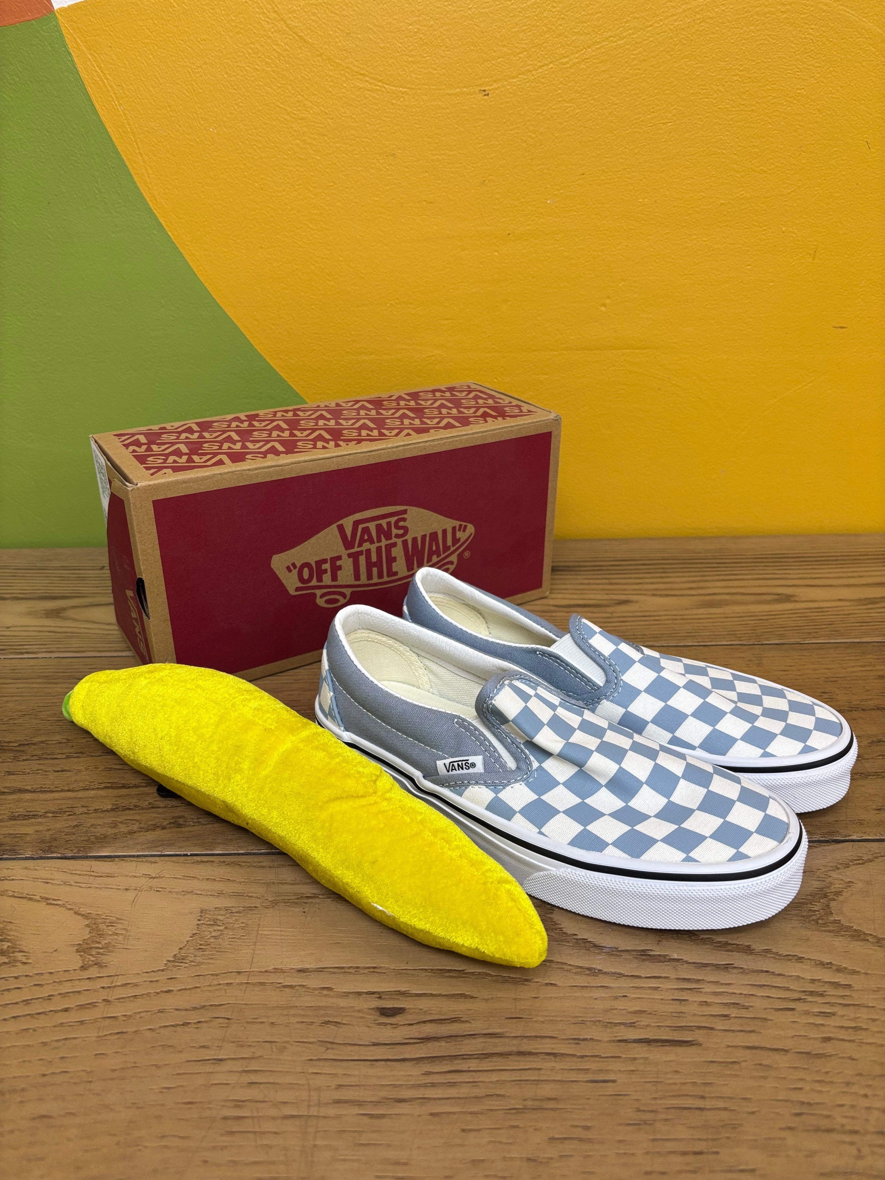 Blue Checkered Slip On Vans - Size Women's 5.5/ Men's 4