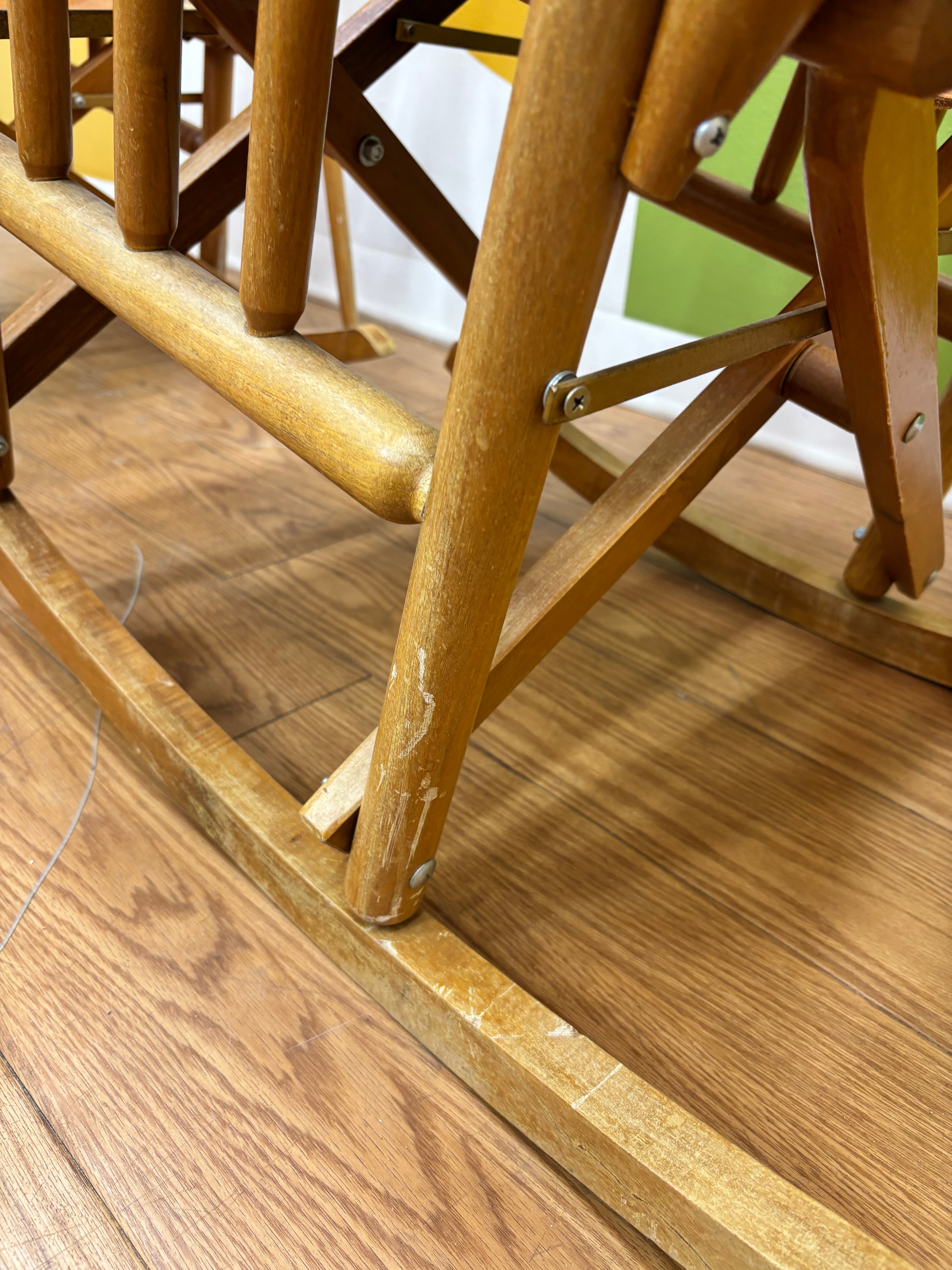 Set of 2 Folding Leather Rocking Chairs with Stools