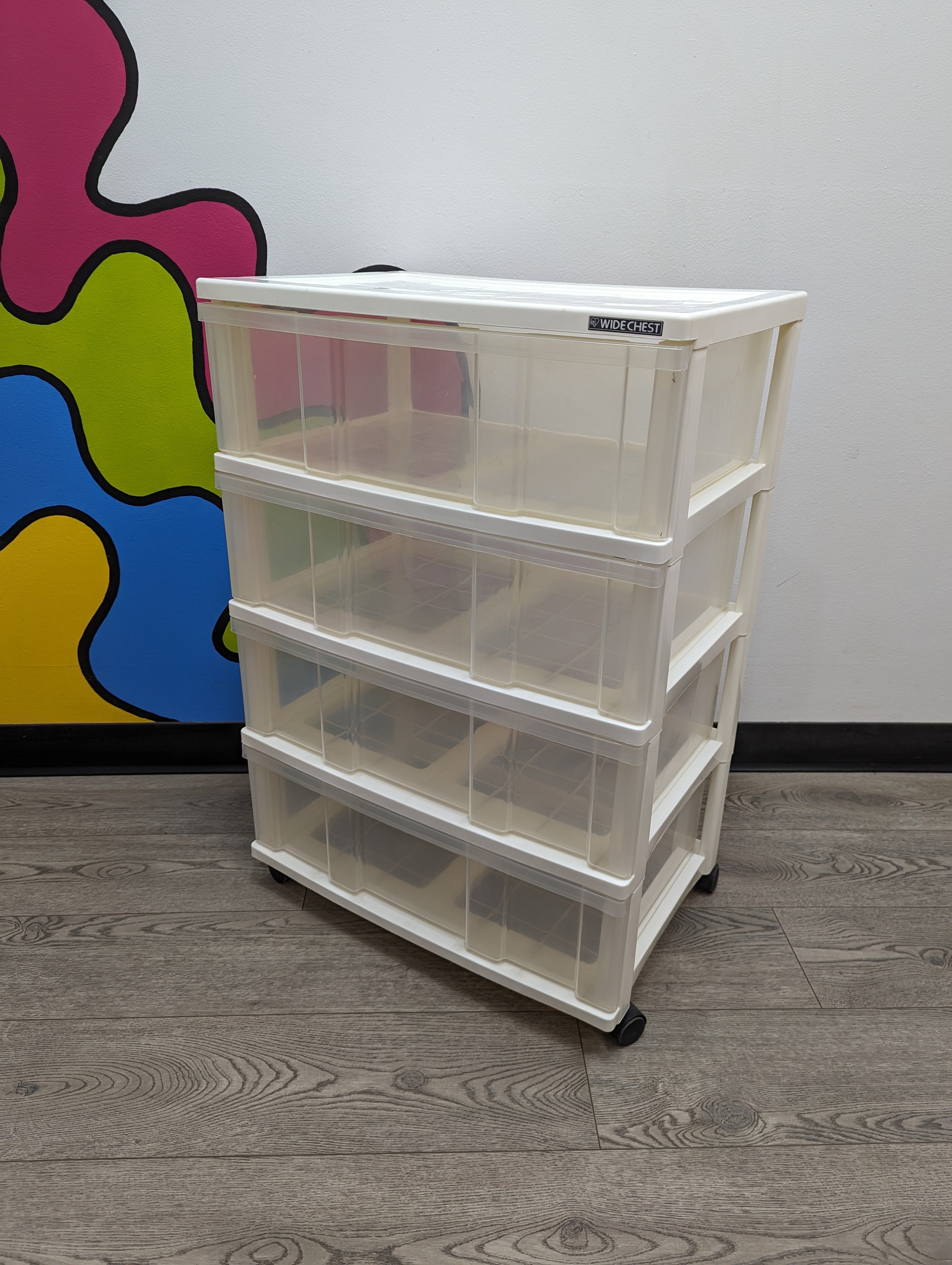 Wide Chest Clear 4 Drawer Rolling Storage Cart