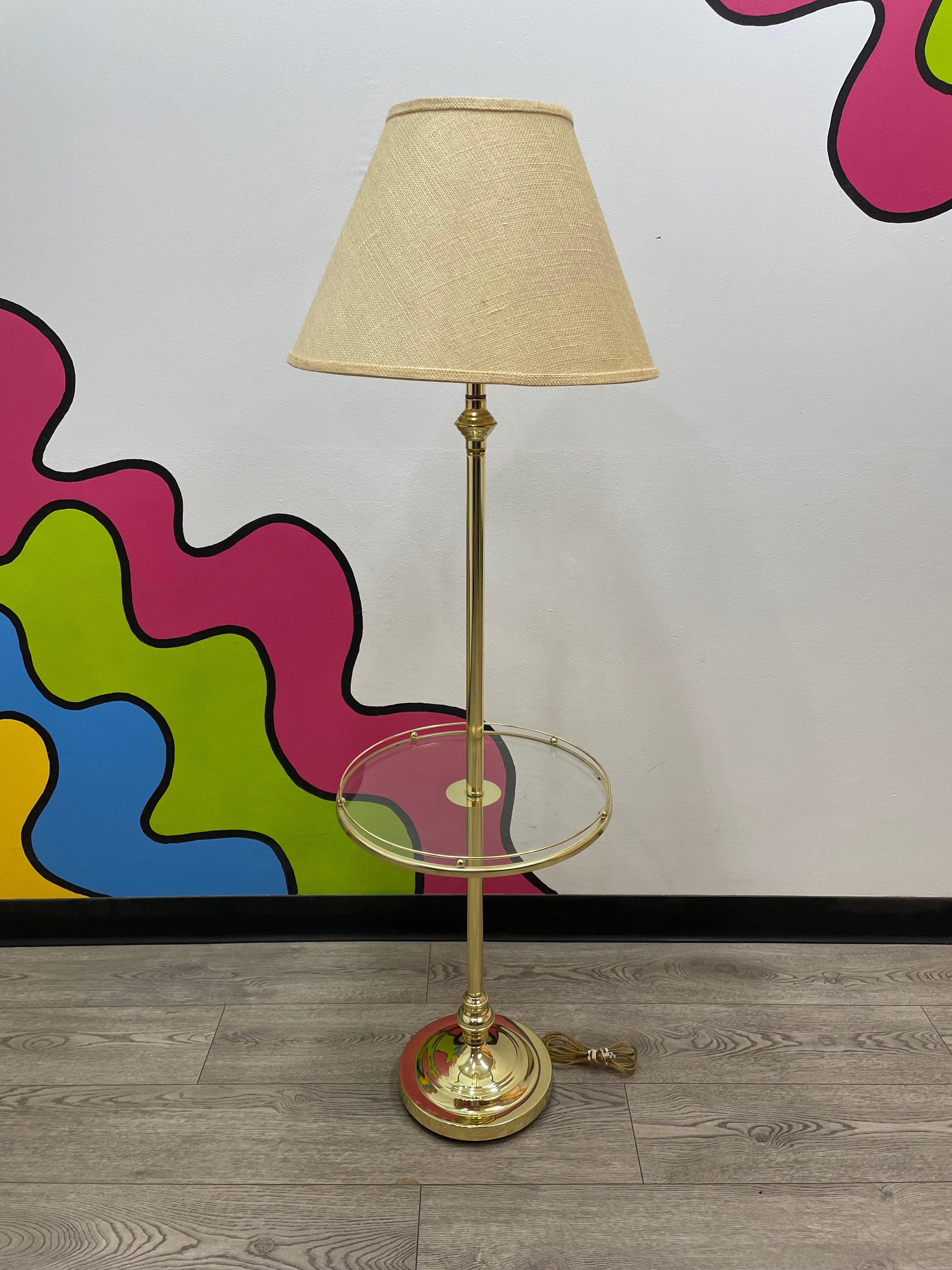 Gold Metal Floor Lamp with Table