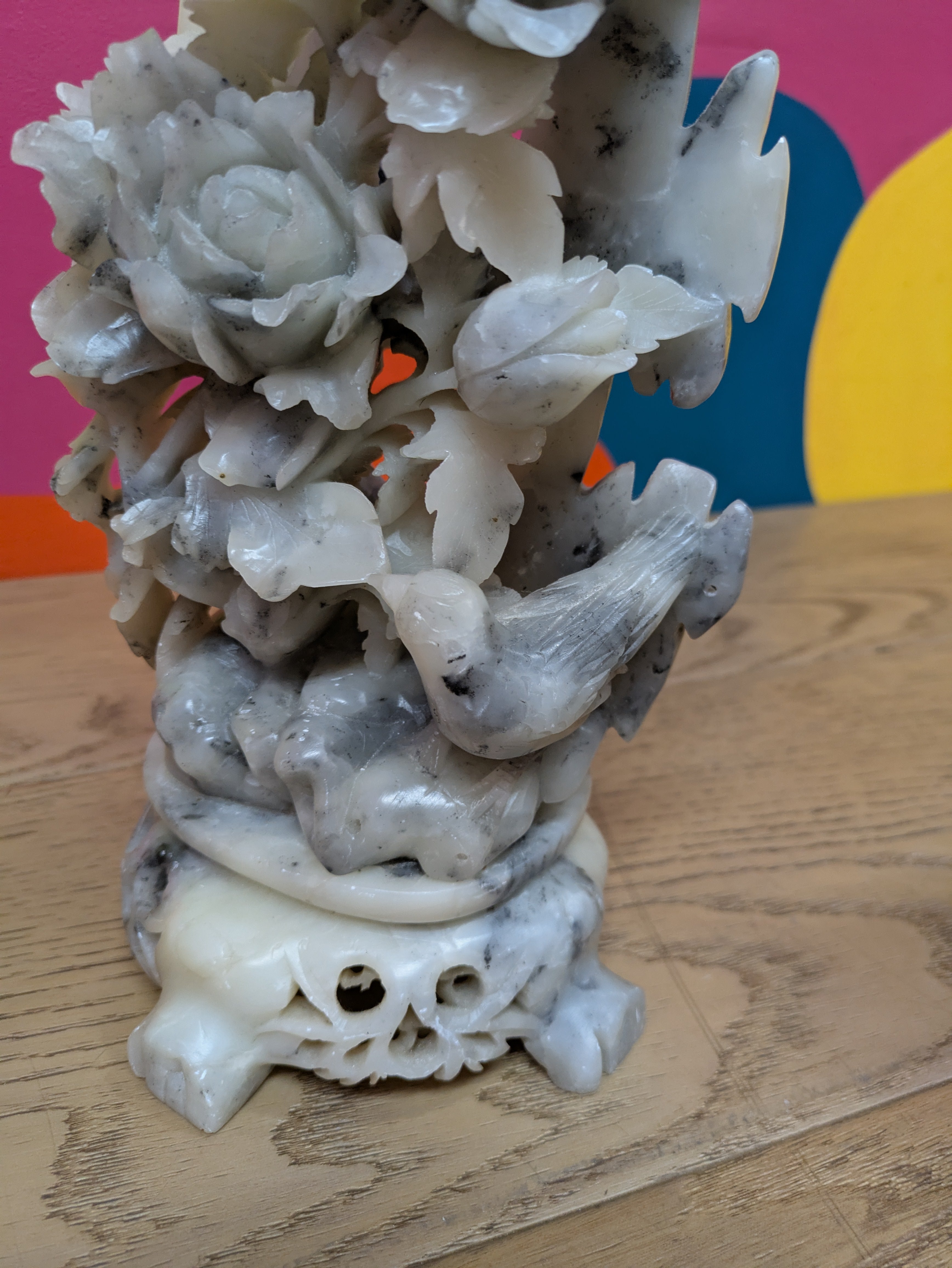 Carved Sandstone Flowers and Bird