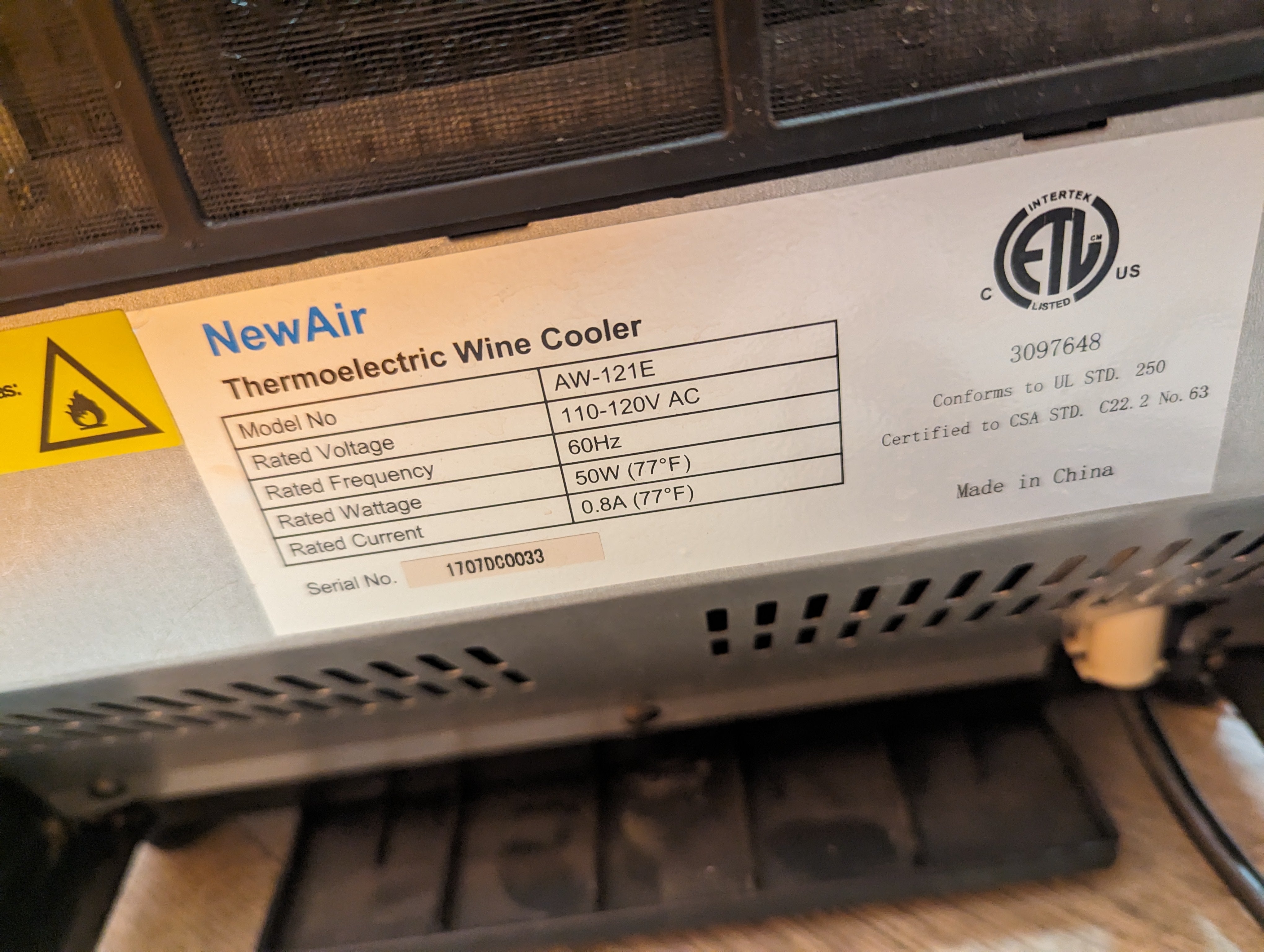 NewAir AW-121E Thermoelectric Wine Cooler