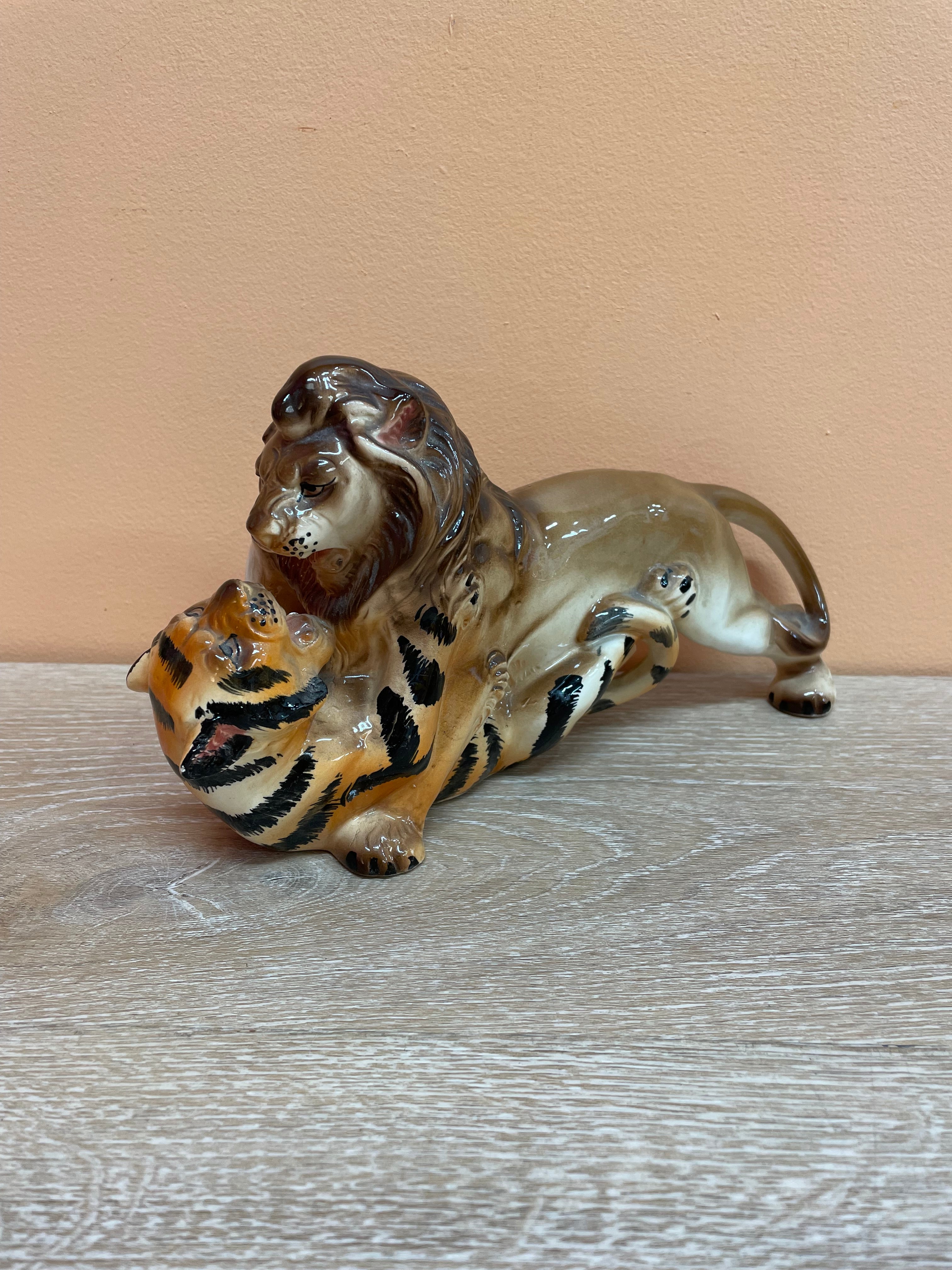 Ceramic Lion & Tiger Figurine
